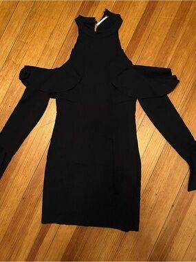 Free People Black Cold-Shoulder Mock Neck Mini Dress